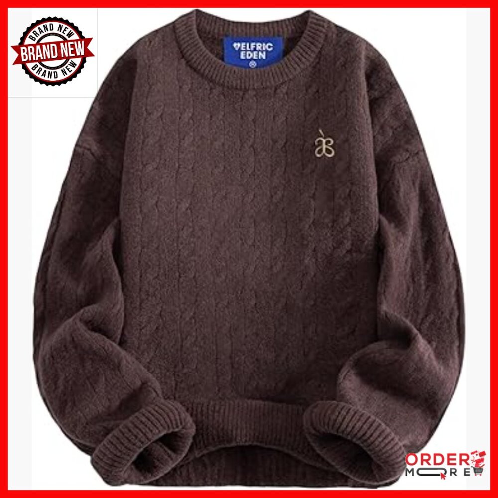 Oversized Cable Knit Pullover Sweater Long Sleeve Crewneck Loose Fit